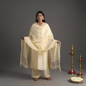 Beige - Elegant Linen Silk Handloom Plain Kurta Set 09
