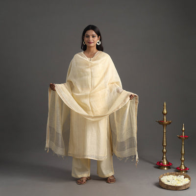 Beige - Elegant Linen Silk Handloom Plain Kurta Set 09