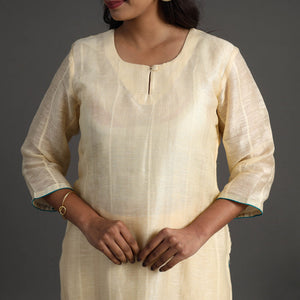 Beige - Elegant Linen Silk Handloom Plain Kurta Set 09
