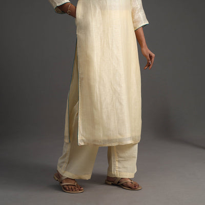 Beige - Elegant Linen Silk Handloom Plain Kurta Set 09