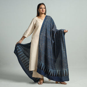 Blue - Hand Block Printed Cotton Ajrakh Dupatta 128