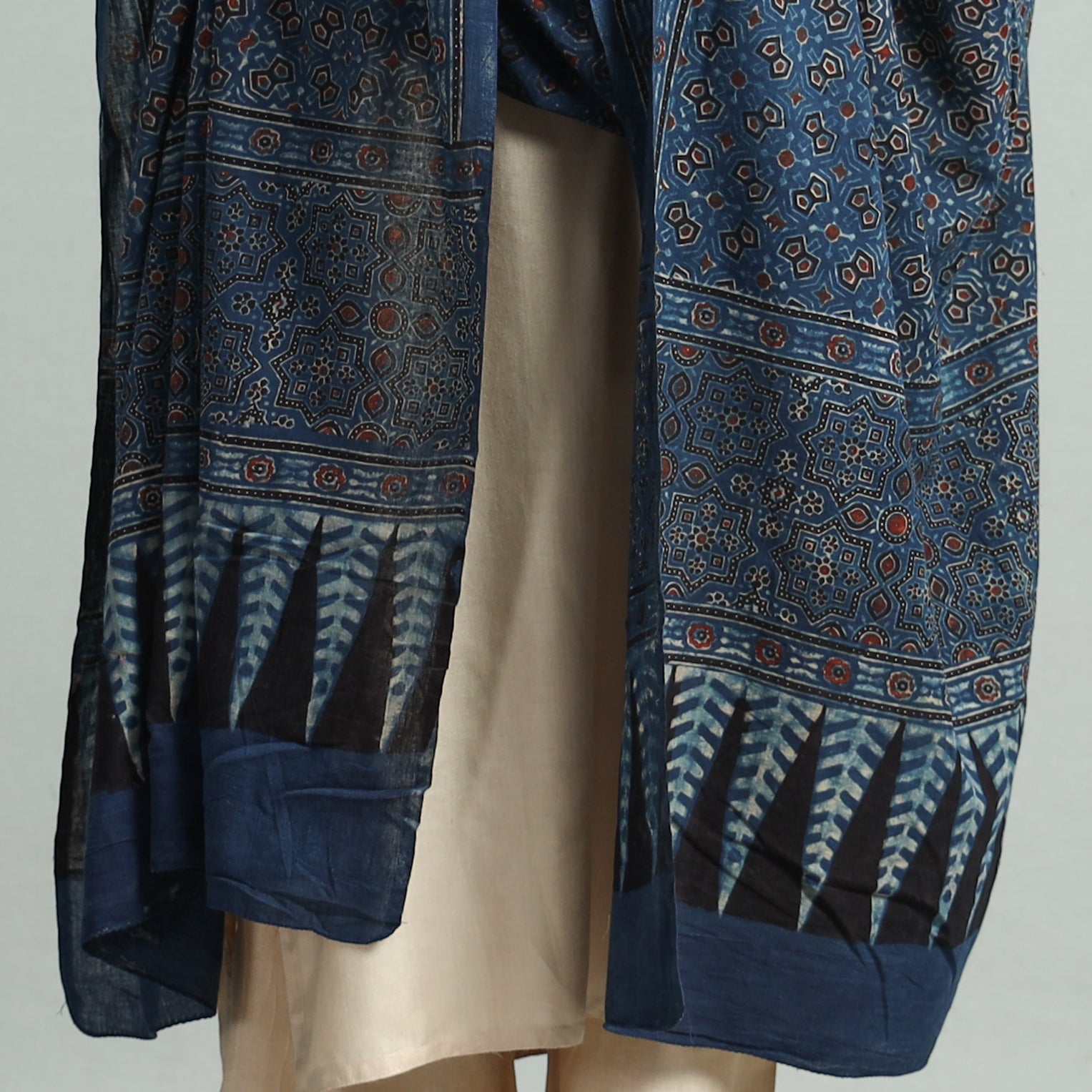 Blue - Hand Block Printed Cotton Ajrakh Dupatta 128