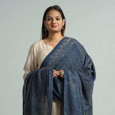 Blue - Hand Block Printed Cotton Ajrakh Dupatta 128