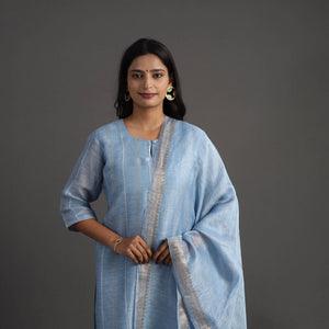 Blue - Elegant Linen Silk Handloom Plain Kurta Set 06