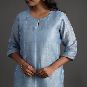 Blue - Elegant Linen Silk Handloom Plain Kurta Set 06