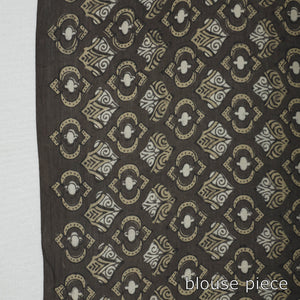 Brown - Natural Dyed Block Print Mul Cotton Ajrakh Saree