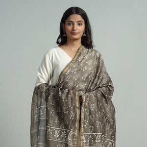 Brown - Pipad Block Printed Handloom Chanderi Silk Dupatta 77