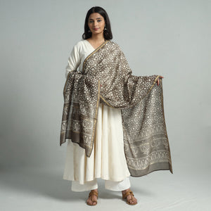 Brown - Pipad Block Printed Handloom Chanderi Silk Dupatta 76