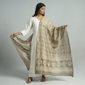 Brown - Pipad Block Printed Handloom Chanderi Silk Dupatta 74
