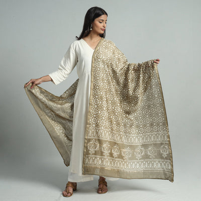 Brown - Pipad Block Printed Handloom Chanderi Silk Dupatta 74