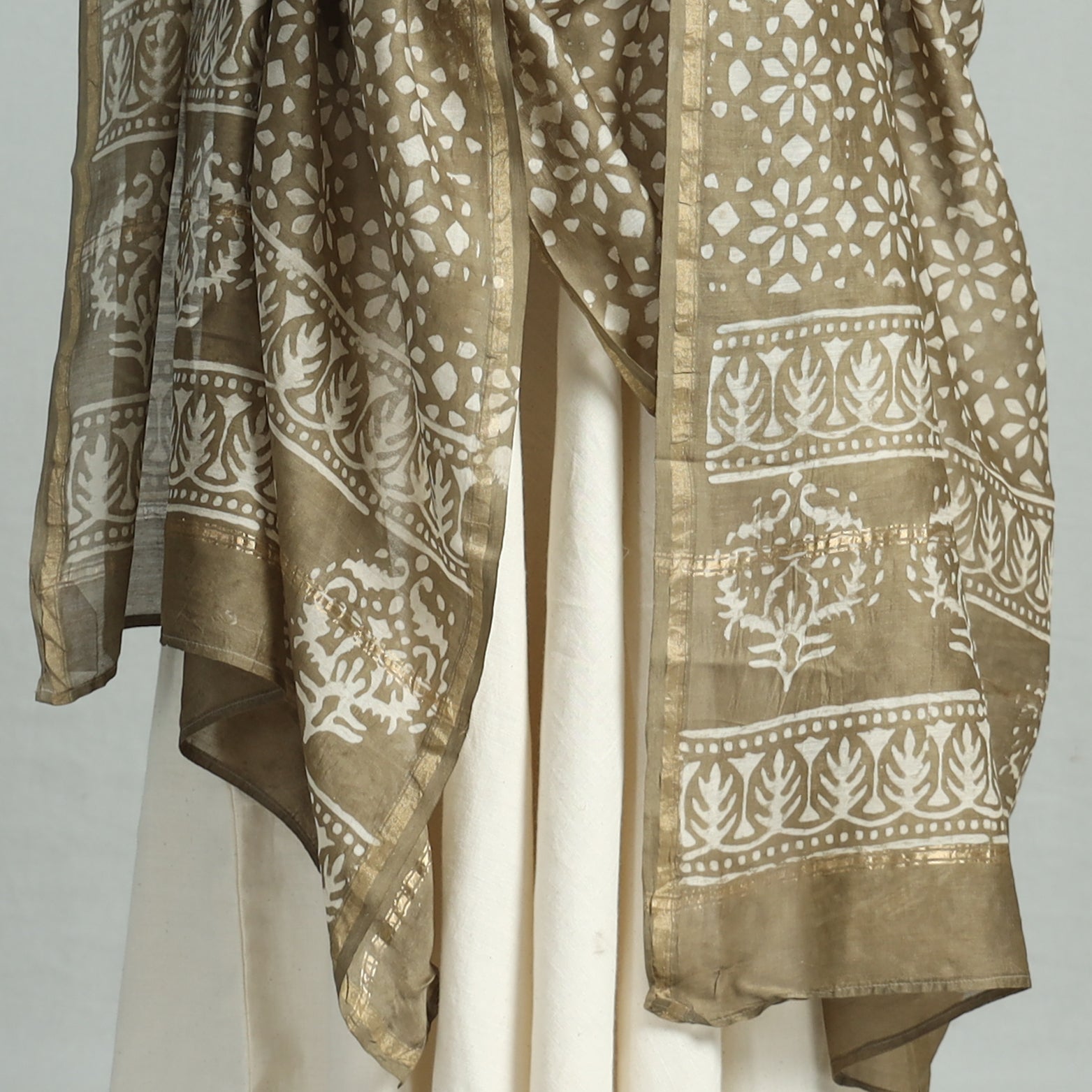 Brown - Pipad Block Printed Handloom Chanderi Silk Dupatta 74