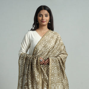 Brown - Pipad Block Printed Handloom Chanderi Silk Dupatta 74