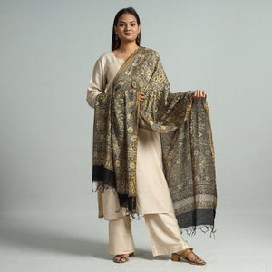 Brown - Hand Block Print Chanderi Silk Ajrakh Dupatta 150