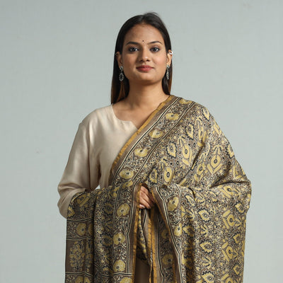 Brown - Hand Block Print Chanderi Silk Ajrakh Dupatta 150