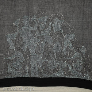 Blue - Bengal Kantha Hand Embroidery Handloom Cotton Saree with Tassels 09