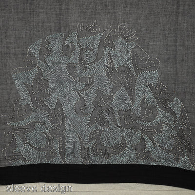 Blue - Bengal Kantha Hand Embroidery Handloom Cotton Saree with Tassels 09