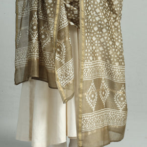 Brown - Pipad Block Printed Handloom Chanderi Silk Dupatta 65
