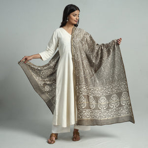 Brown - Pipad Block Printed Handloom Chanderi Silk Dupatta 72