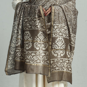 Brown - Pipad Block Printed Handloom Chanderi Silk Dupatta 72