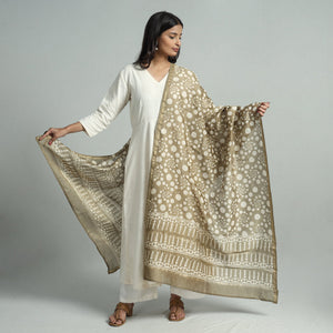 Brown - Pipad Block Printed Handloom Chanderi Silk Dupatta 73
