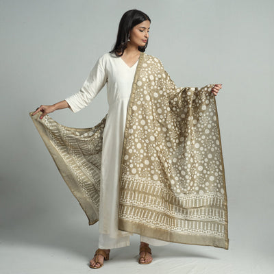 Brown - Pipad Block Printed Handloom Chanderi Silk Dupatta 73