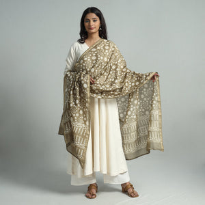 Brown - Pipad Block Printed Handloom Chanderi Silk Dupatta 73