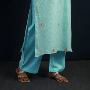 Blue - Elegant Gota Work Silk Kota Doria Kurta Set 01