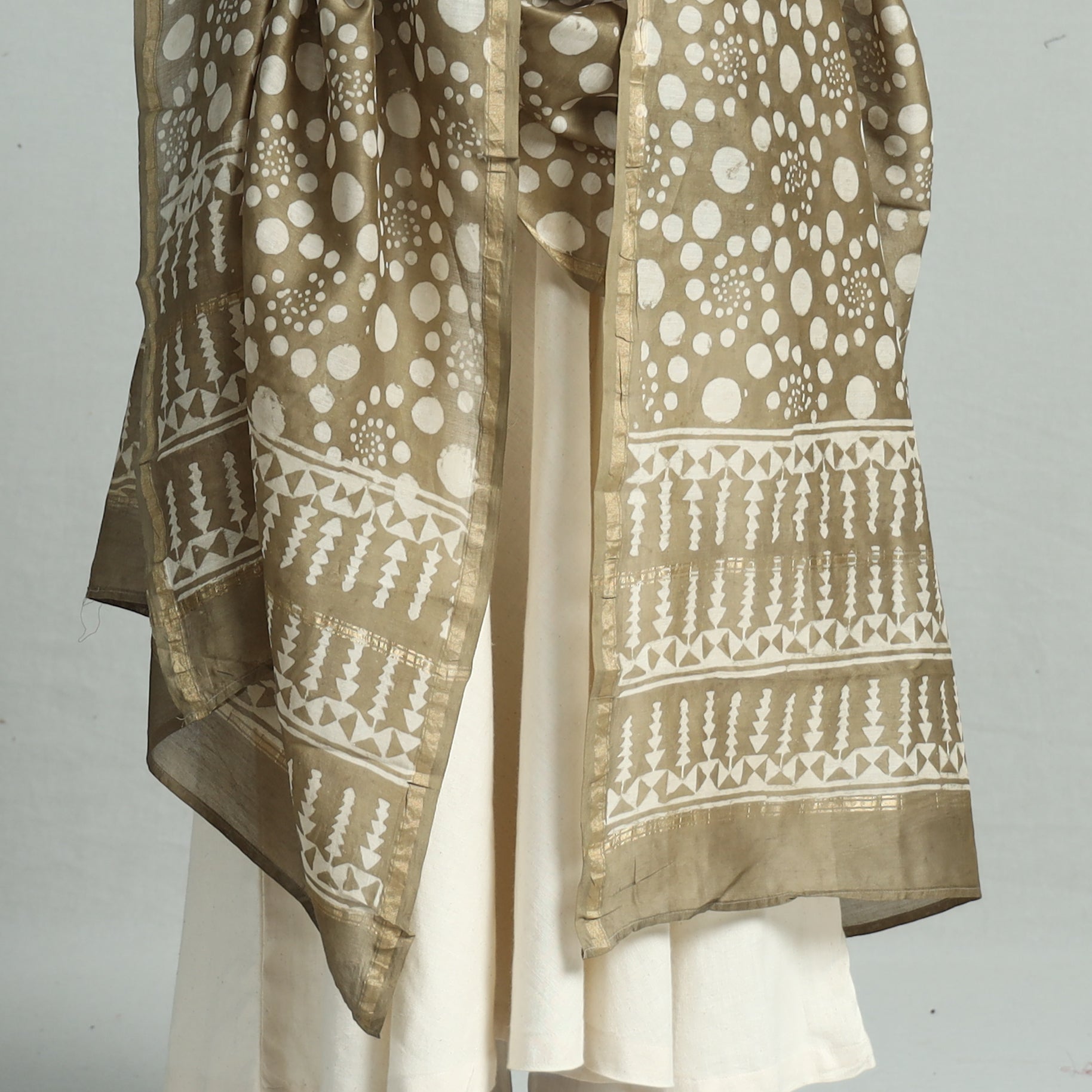 Brown - Pipad Block Printed Handloom Chanderi Silk Dupatta 73