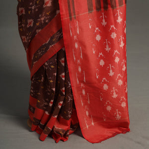 Brown - Mercerised Cotton Pochampally Ikat Saree 02