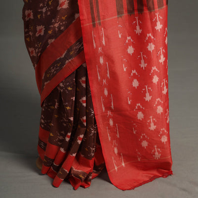 Brown - Mercerised Cotton Pochampally Ikat Saree 02