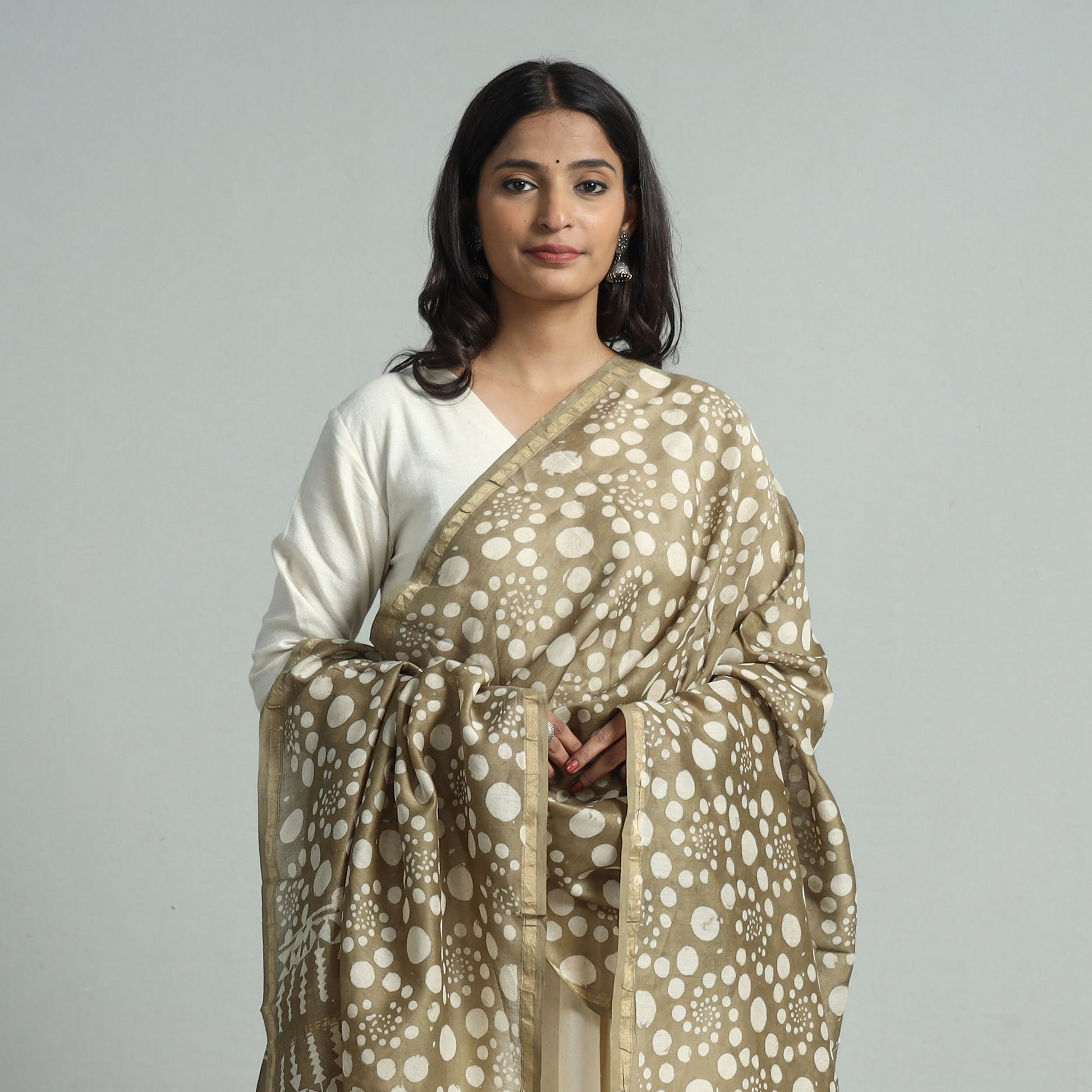 Brown - Pipad Block Printed Handloom Chanderi Silk Dupatta 73
