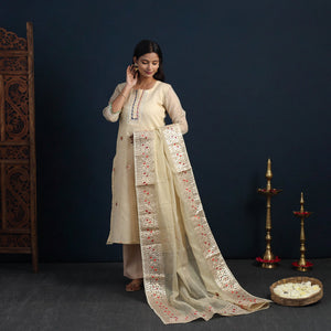 Beige - Elegant Gota Work Silk Kota Doria Kurta Set 10