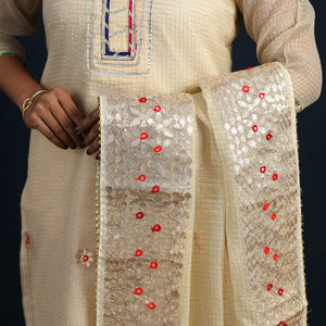 Beige - Elegant Gota Work Silk Kota Doria Kurta Set 10