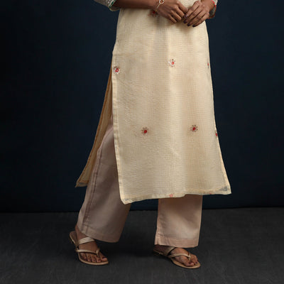 Beige - Elegant Gota Work Silk Kota Doria Kurta Set 10