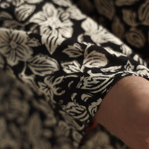 Black & White Tropical Flowers Bagru Block Printed Cotton Men Short Kurta