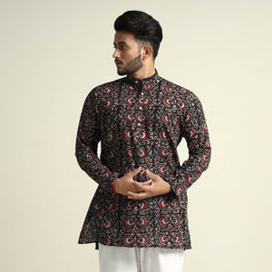 Black - Gulbahar Bagru Block Printed Cotton Men Short Kurta