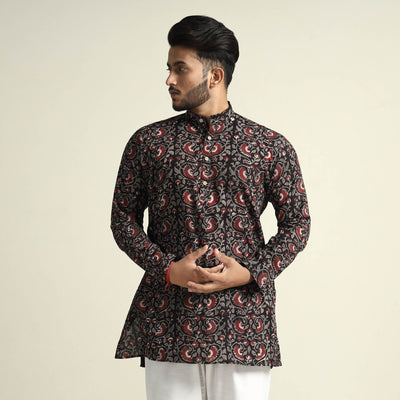 Black - Gulbahar Bagru Block Printed Cotton Men Short Kurta
