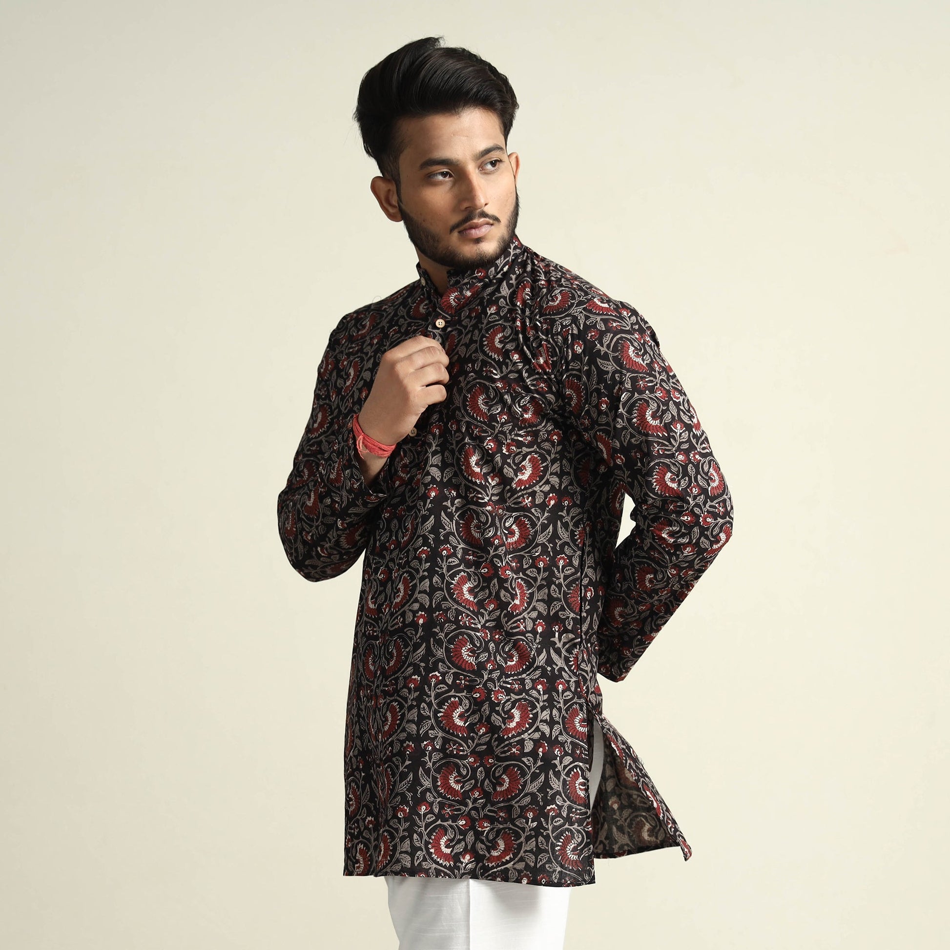 Black - Gulbahar Bagru Block Printed Cotton Men Short Kurta