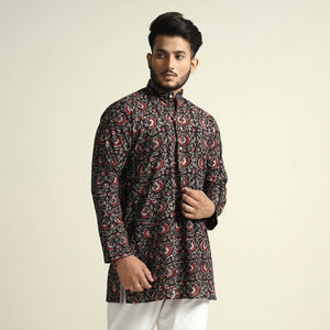 Black - Gulbahar Bagru Block Printed Cotton Men Short Kurta