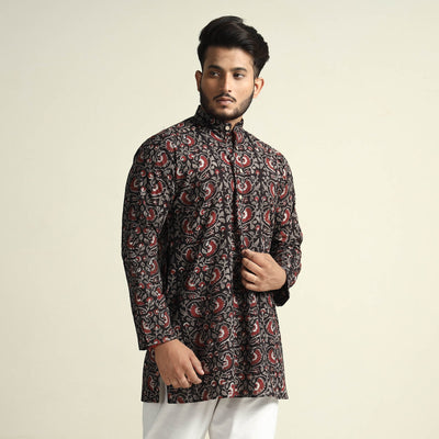 Black - Gulbahar Bagru Block Printed Cotton Men Short Kurta