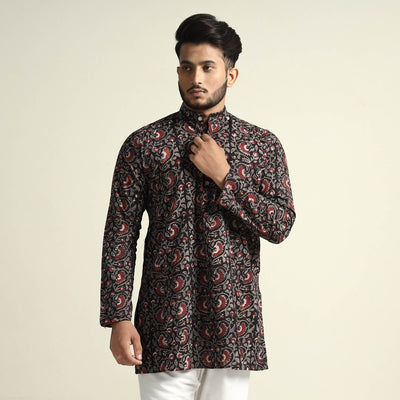 Black - Gulbahar Bagru Block Printed Cotton Men Short Kurta