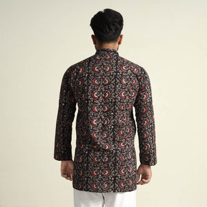 Black - Gulbahar Bagru Block Printed Cotton Men Short Kurta