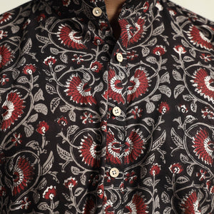 Black - Gulbahar Bagru Block Printed Cotton Men Short Kurta