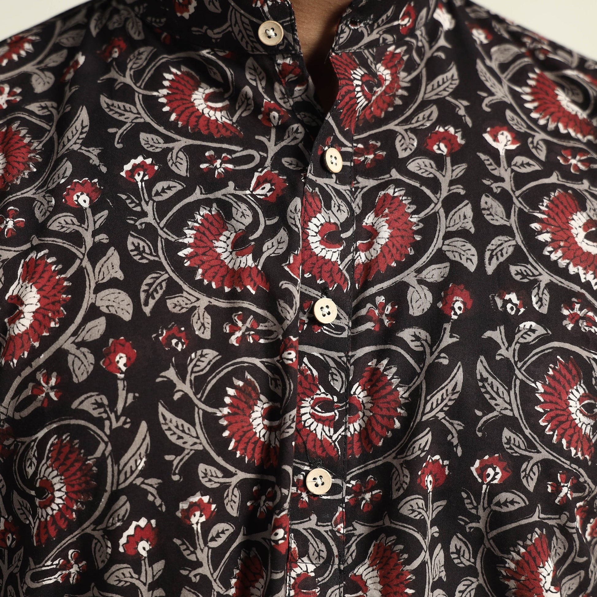 Black - Gulbahar Bagru Block Printed Cotton Men Short Kurta