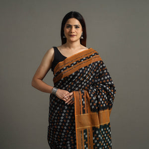 Black - Mercerised Cotton Pochampally Ikat Saree 12