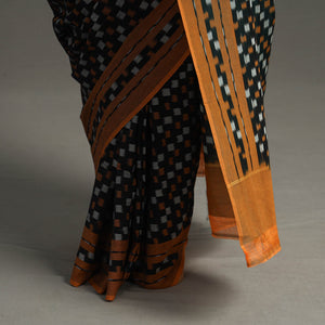 Black - Mercerised Cotton Pochampally Ikat Saree 12