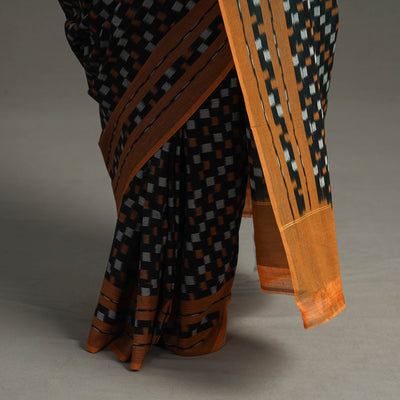 Black - Mercerised Cotton Pochampally Ikat Saree 12