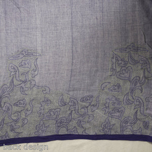 Blue - Bengal Kantha Hand Embroidery Handloom Cotton Saree with Tassels 18