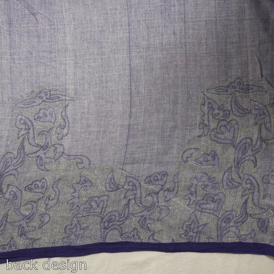 Blue - Bengal Kantha Hand Embroidery Handloom Cotton Saree with Tassels 18