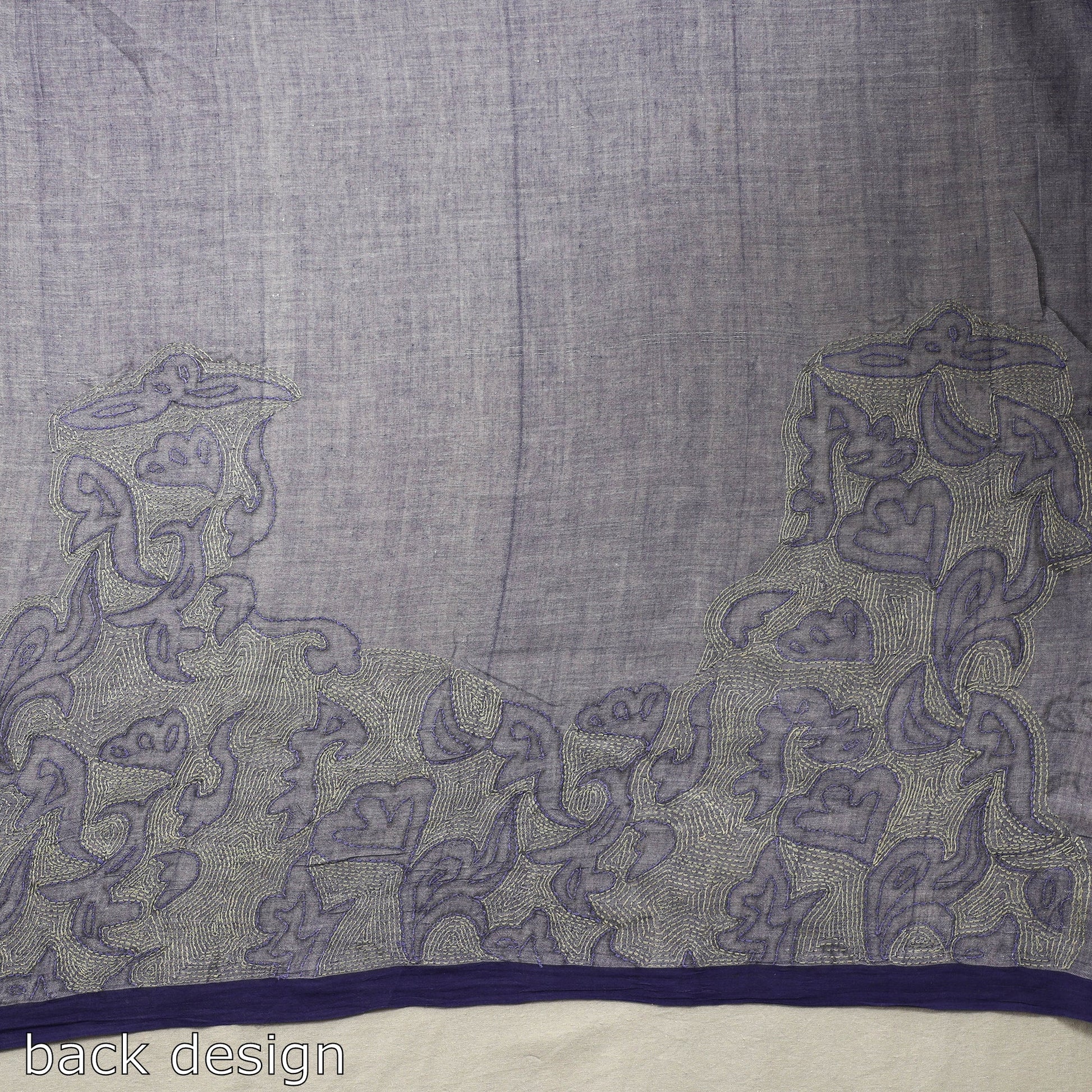 Blue - Bengal Kantha Hand Embroidery Handloom Cotton Saree with Tassels 18